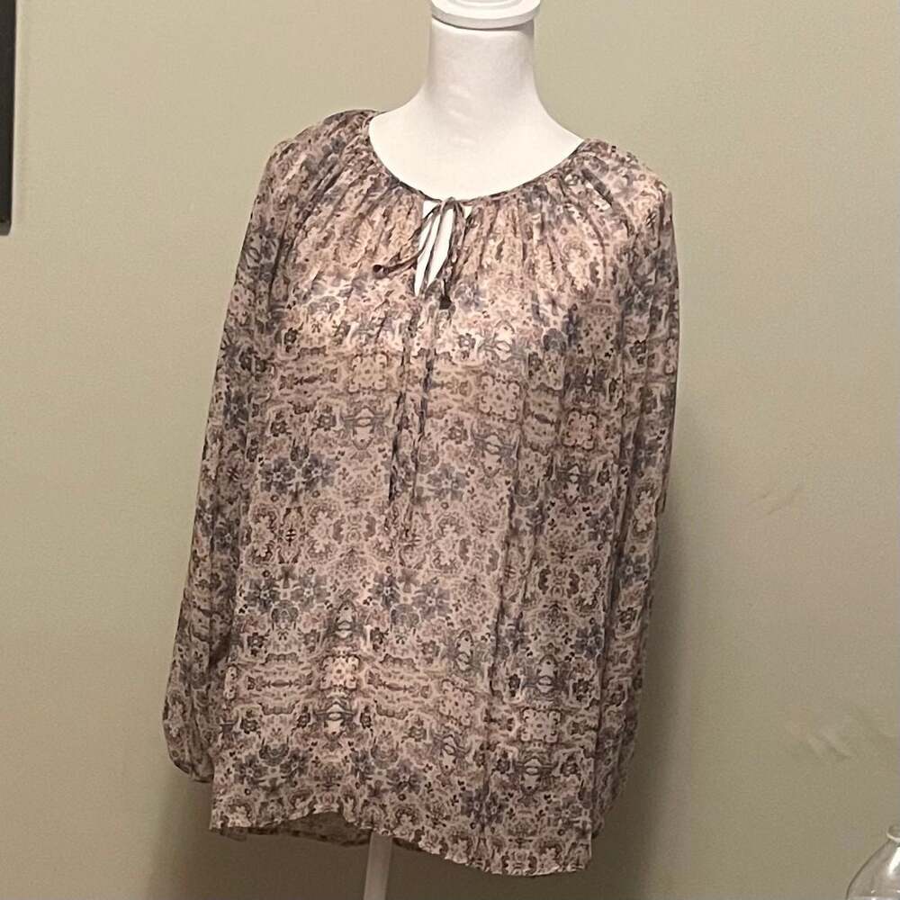 Floral Sheer‎ Cabi  Boho Peasant Blouse Sz. S, earth colors,  Festival Wear